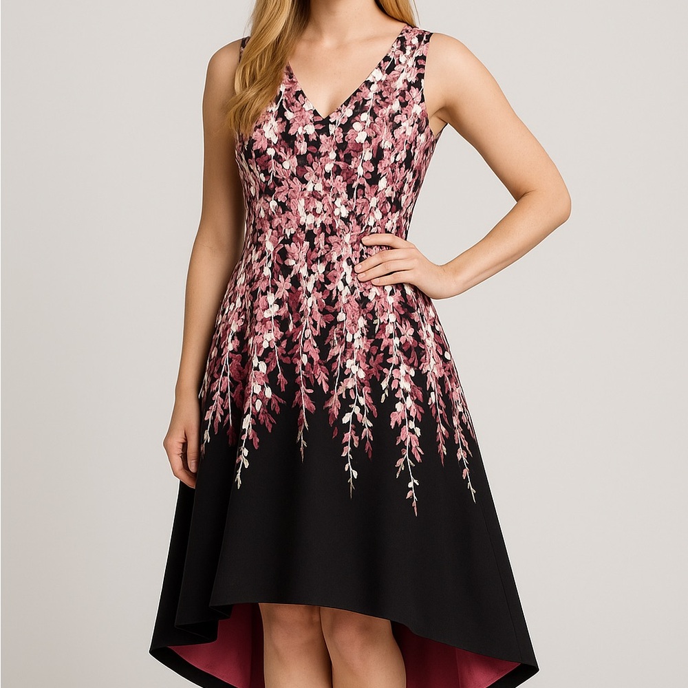 White House Black Market Pink and Black High-Low Dress